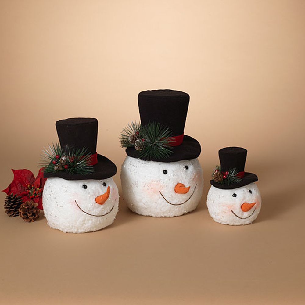 Gerson Company Set of 3 Handcrafted Snowman Heads W/ Pine & Berry