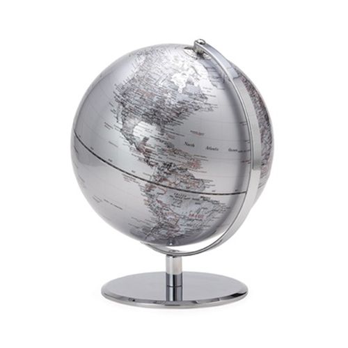 Torre & Tagus Latitude World Globe - Silver, Metal, 12