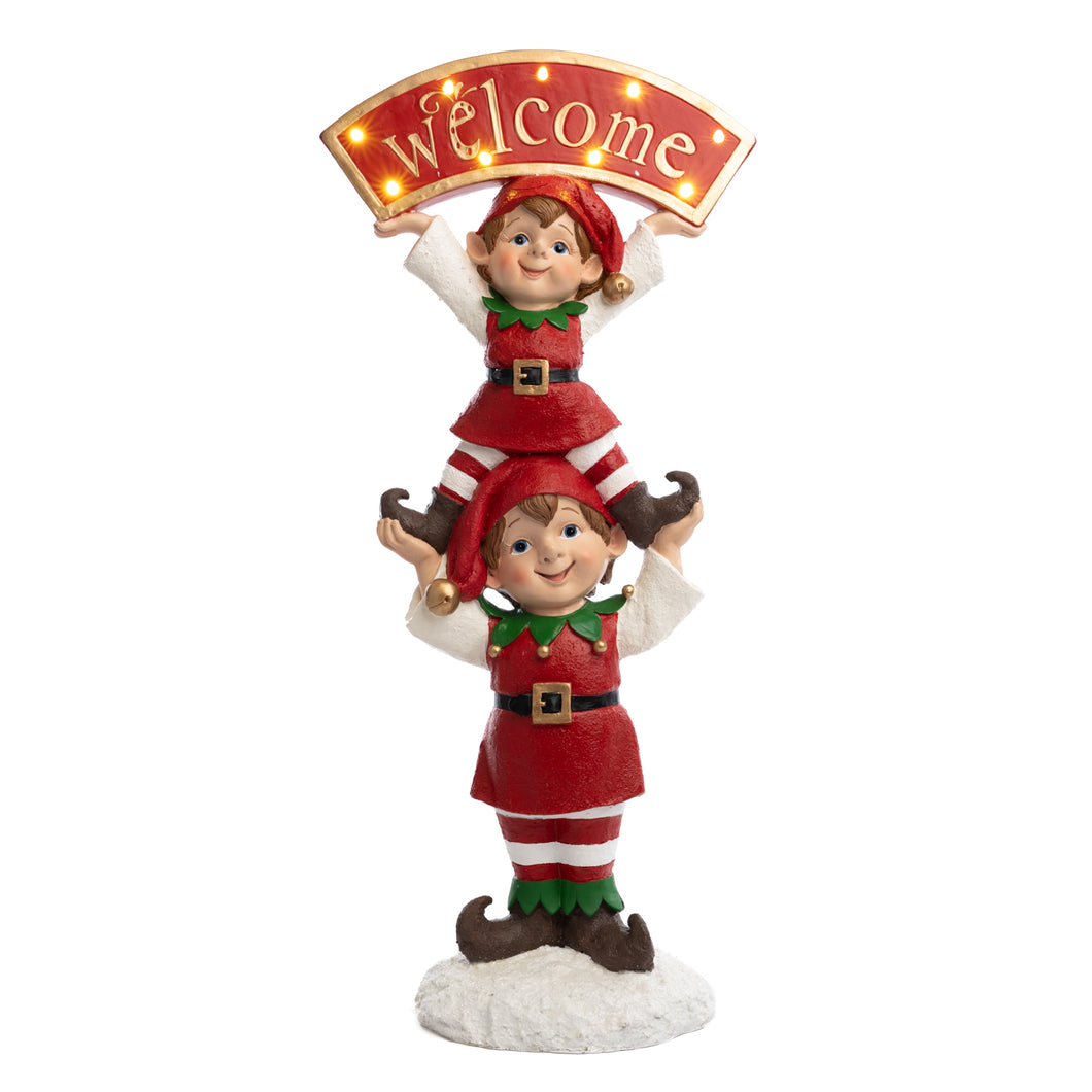 Goodwill Led Light Christmas Elves With Welcome Sign Two-tone Red 57Cm
