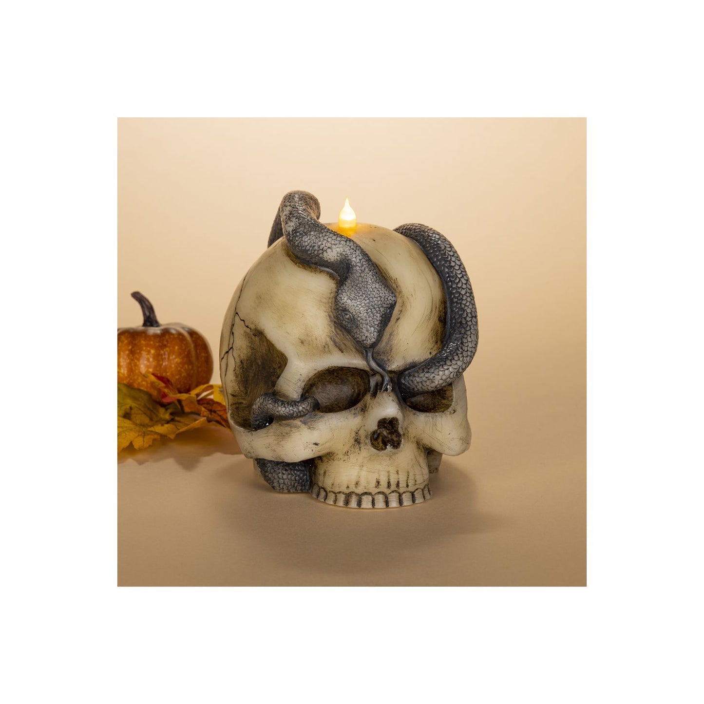 Gerson Company 6.1"H Skull & Snake Led Candle W/ Normal Flicker Yellow Led