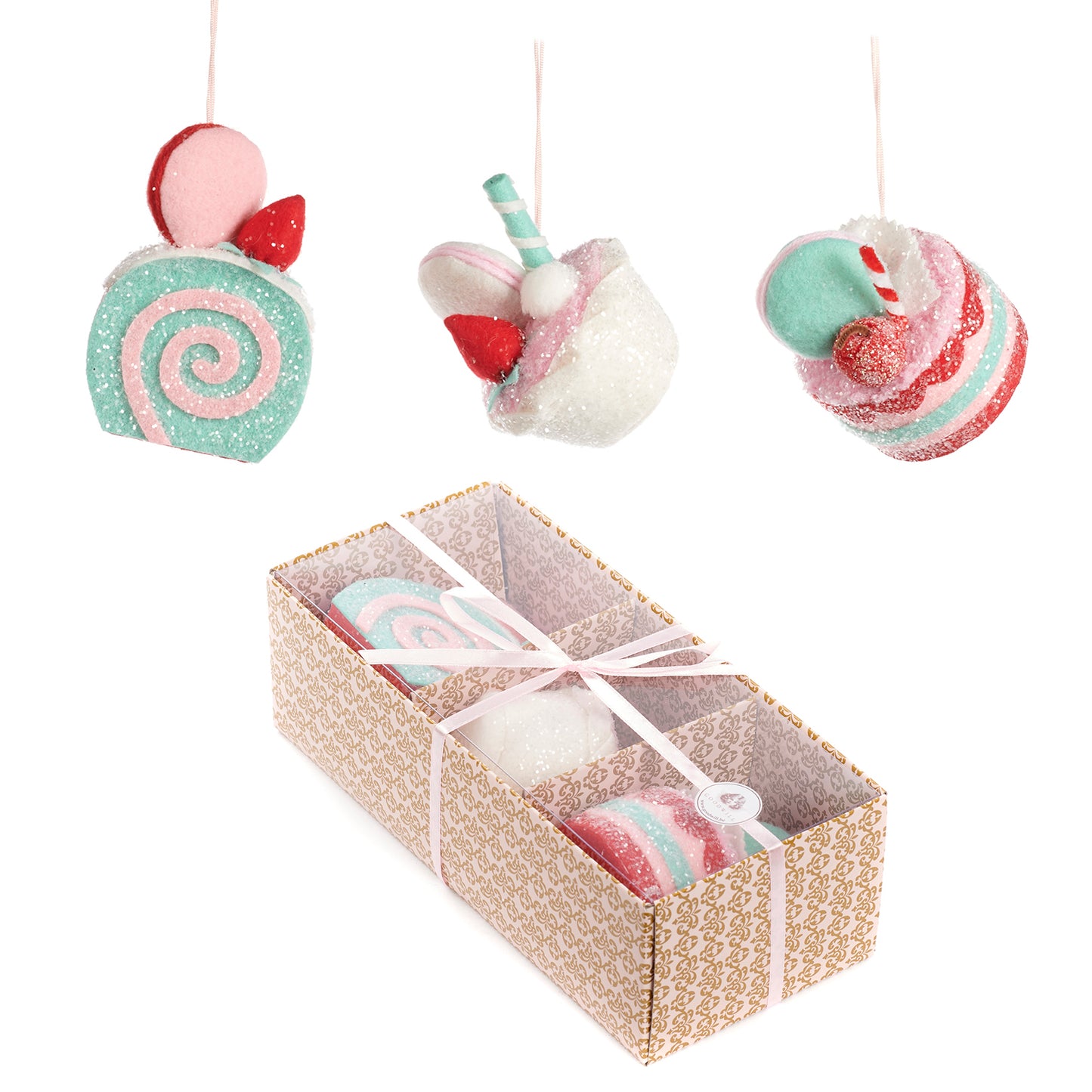 Goodwill Felt Cupcake/Pie Ornament Box Of 3 Pink/Blue 25.5Cm