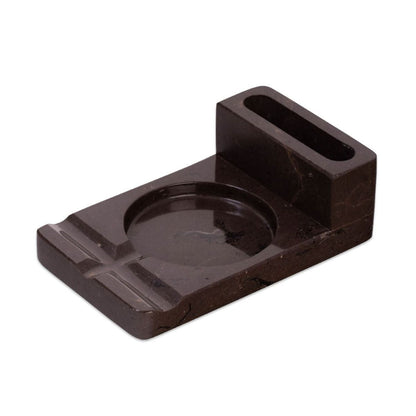 Bey Berk Leon Genuine Marble Cigar Ashtray And Accessory Storage In Brown