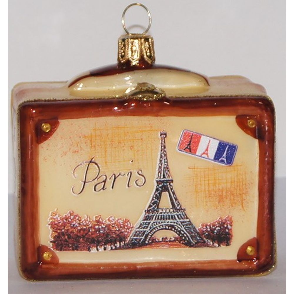 The Whitehurst Company Paris Suitcase 3" Ornament - Glass Blown Holiday Decor