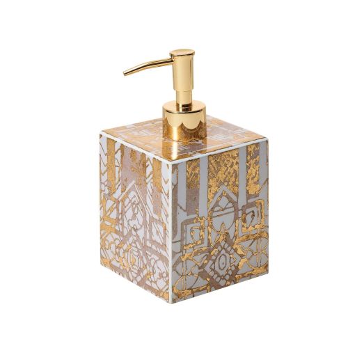 Kim Seybert Distressed Soap Dispenser, Gold, Wood, 3.75" x 6.5"