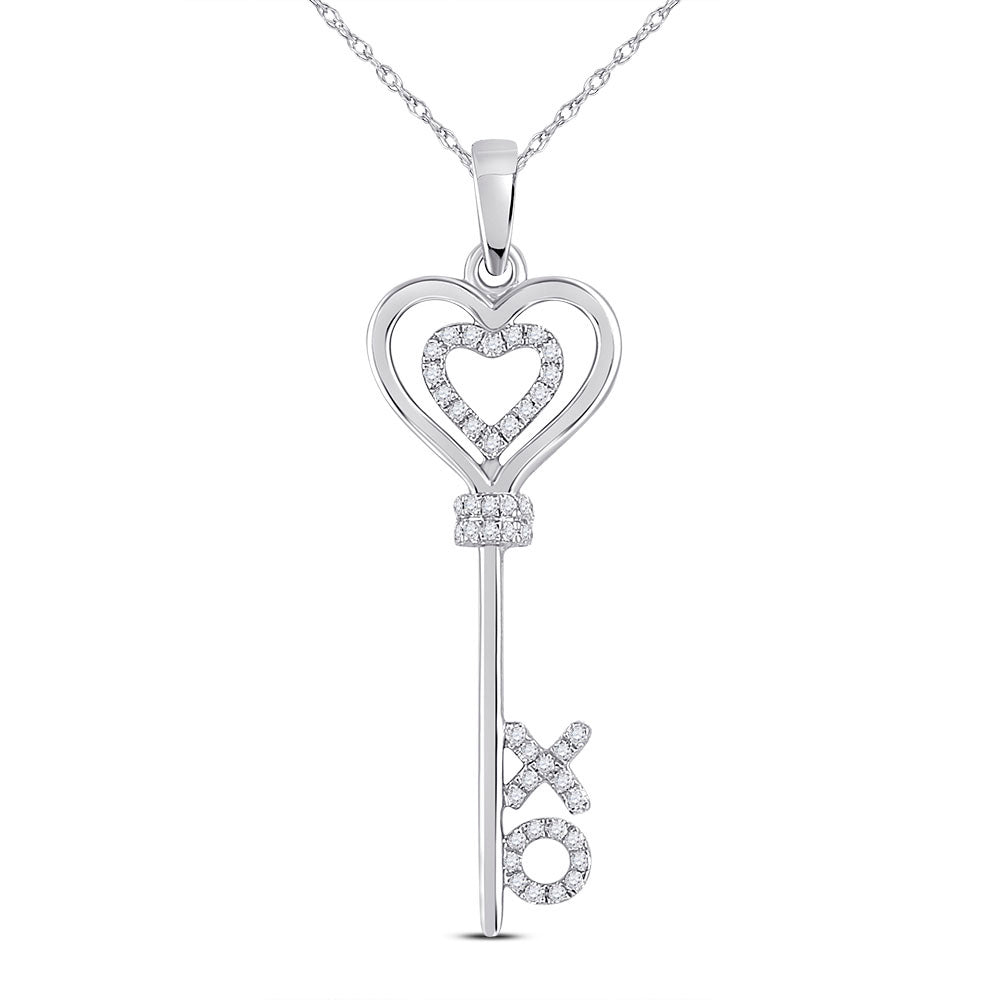 GND Sterling Silver Womens Round Diamond Heart Xo Key Pendant 1/8 Cttw