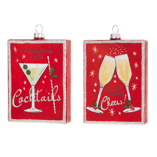 Raz 2023 Holiday Cheers 5" Holiday Cheers And Cocktail Ornament, Asst of 2