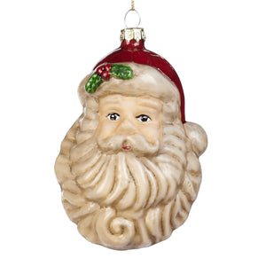Goodwill Glass Santa Head Ornament Red/Cream 14Cm