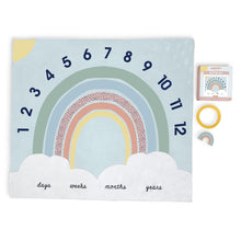 Load image into Gallery viewer, Dream Big Milestone Mat / Curtain With Sun and Rainbow Markers In Gift Box