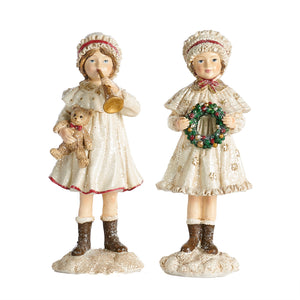Victorian Girl With Wreath & Bear Two-tone Cream 16.5Cm, Set/2, Assortment