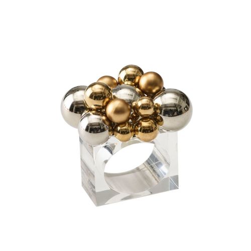 Kim Seybert Bauble Set of 4 Napkin Rings In Gold-Silver, Plastic, 2" x 1.5" x 2.75"