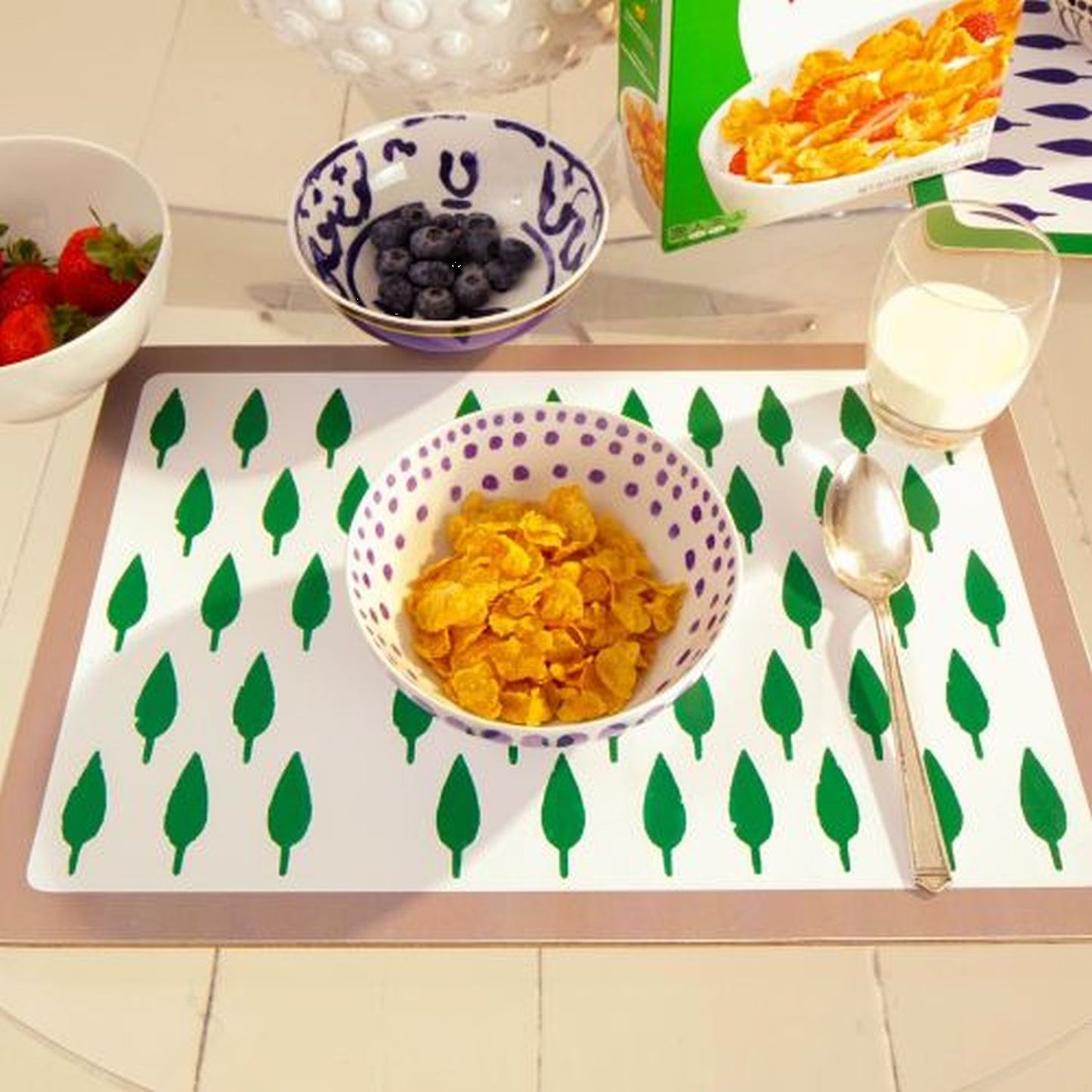 Tree Print Placemat Blue with Green, Set of 2