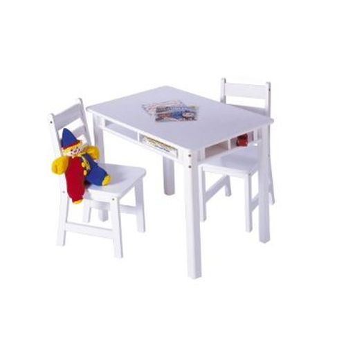 Lipper International Child's Rectangle Table with Shelves & 2 Chairs-White, Wood