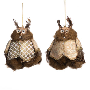 Brocade Winter Fairy Owl Ornament Cream/Brown 20Cm, Set Of 2, Assortment