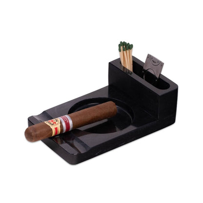 Bey Berk Leon Genuine Marble Cigar Ashtray And Accessory Storage In Black