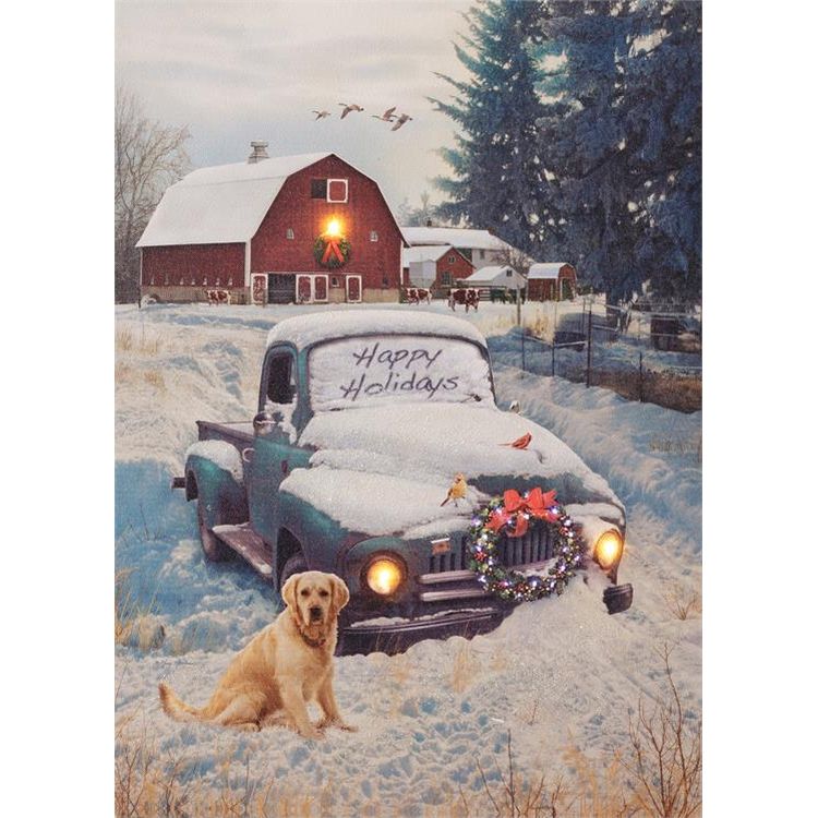 Your Heart's Delight Audrey's Canvas Sign - Happy Holidays Pickup Truck