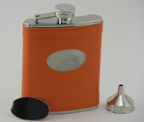 Orange Flask W/ Eng. Plate, Stainless Steel