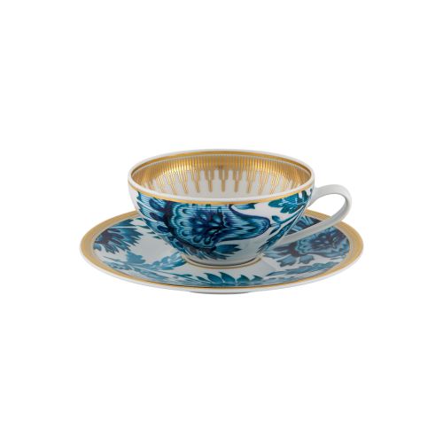 Vista Alegre Gold Exotic Teacup And Saucer, Set of 4, Porcelain
