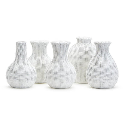 Two's Company Natural Beauties Set of 5 White Basket Weave Pattern Vases - Resin