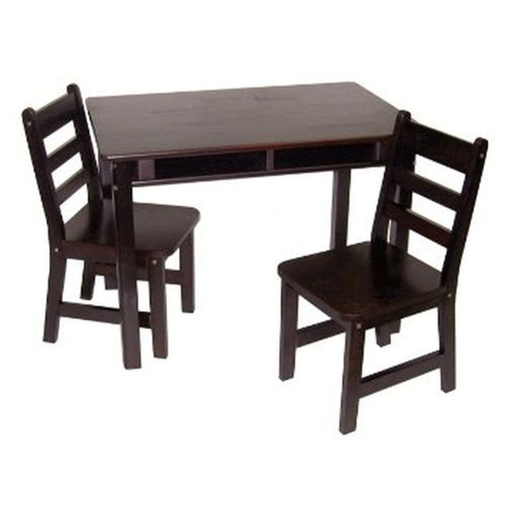 Lipper International Child's Rectangle Table w/ Shelves & 2 Chairs-Espresso