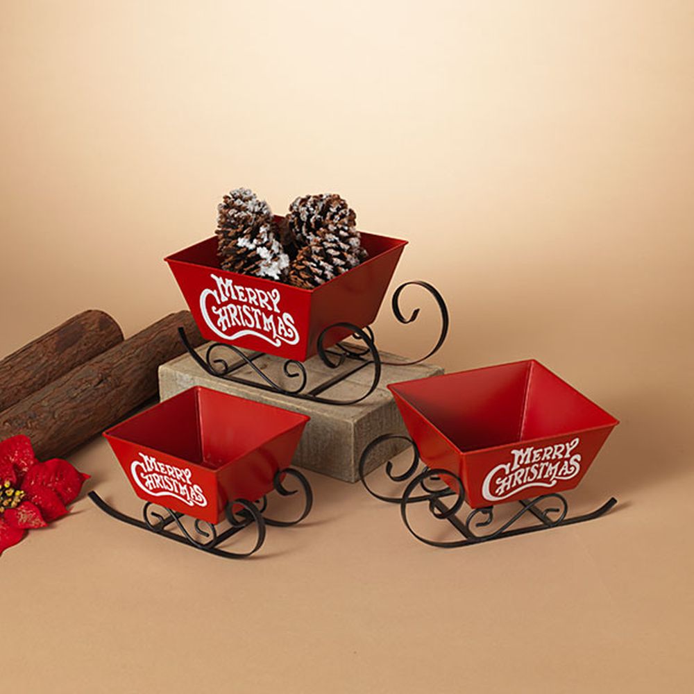 Gerson Company Set of 3 Metal Holiday Sleighs