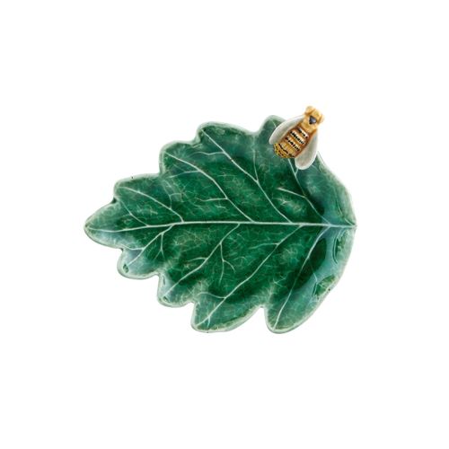 Countryside Leaves Oak Tree Leaf With Bee Decorative Plate, 14 Cm