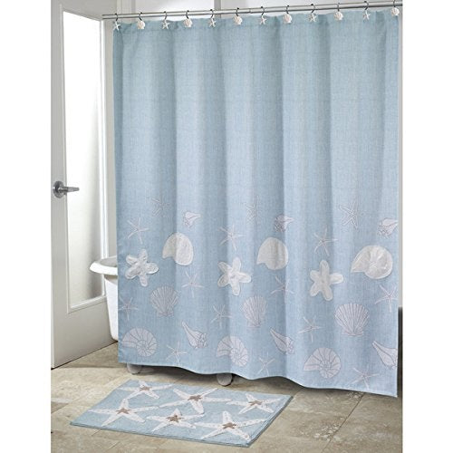 Avanti Linens Sequin Shells Shower Curtain, Aqua Blue, Made of Polyester 72"
