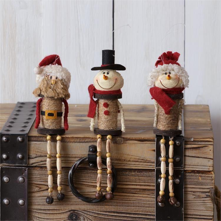 Audrey's Assortment of 3 Shelf Sitter - Spool Snowmen, Spool Santa, Wood by Audrey