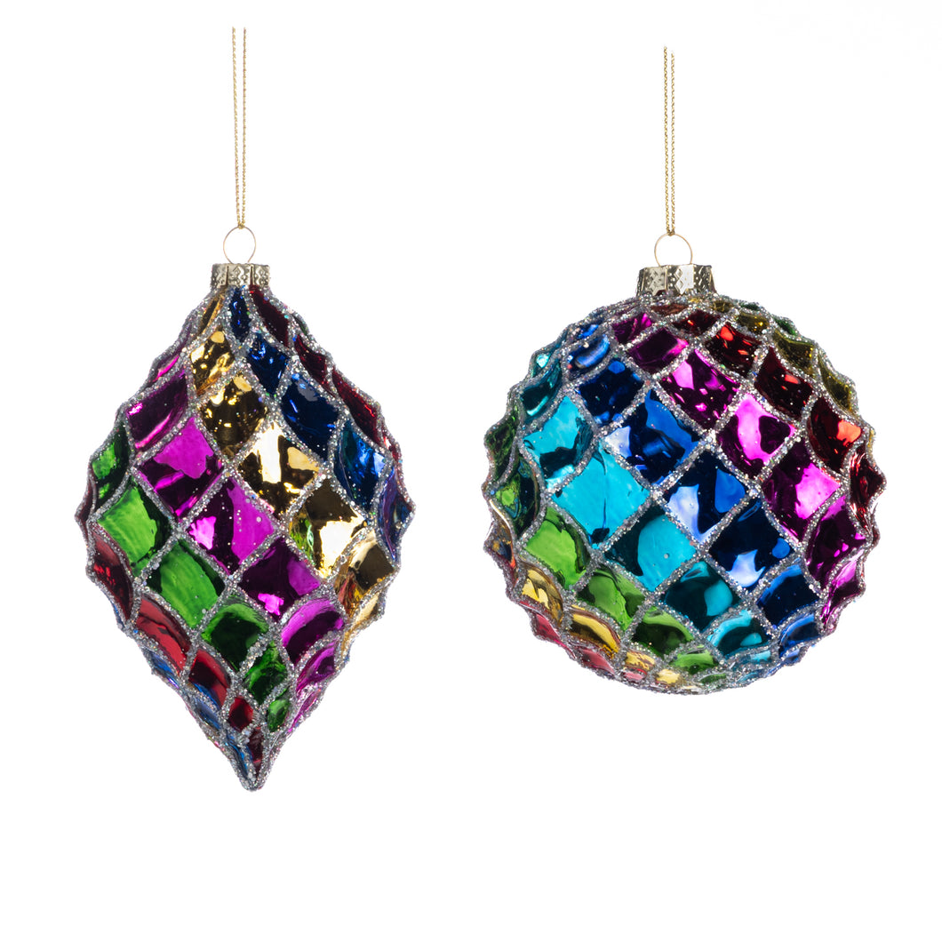 Glass 3D Rainbow Net Ball/Finial Ornament Multi 12.5Cm, Set Of 2, Assortment