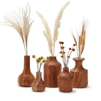 Two's Company  Set of 5 Hand-Crafted Wood Bud Vase (Dry Flowers Only)
