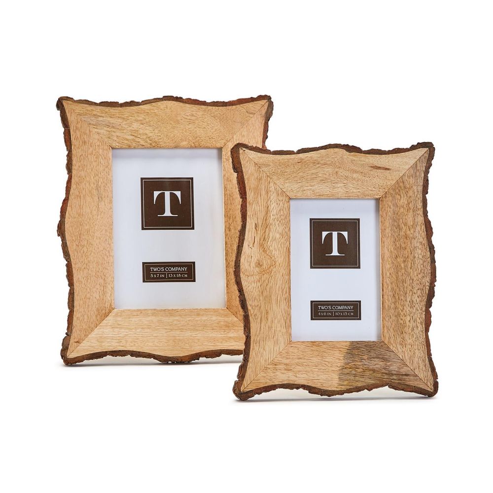 Two's Company Rustic Charm Set of 2 Bark Wood Boarder Photo Frame w/ 2 Sizes