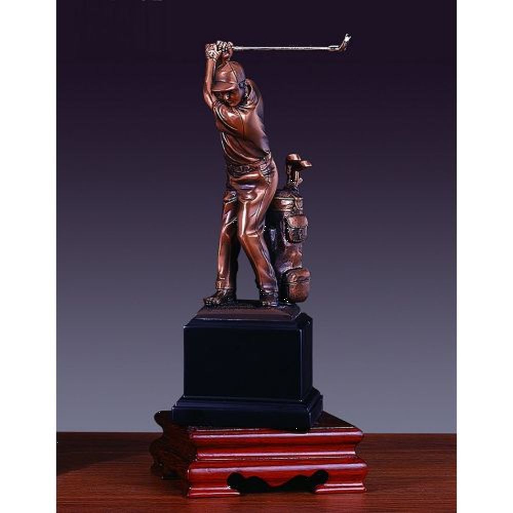 Treasure of Nature Driving Golfer Statue Trophy or Award, Bronze Plated