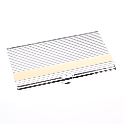 Silver Plated Business Card Case With Lines & Gold Trim