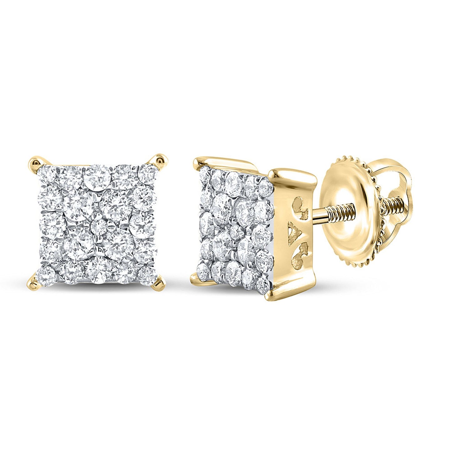 GND 10kt Yellow Gold Womens Round Diamond Square Earrings 1/4 Cttw