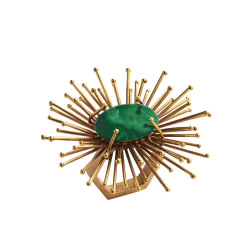 Kim Seybert Flare Napkin Ring In Gold & Emerald, Set of 4, Brass, 3.75