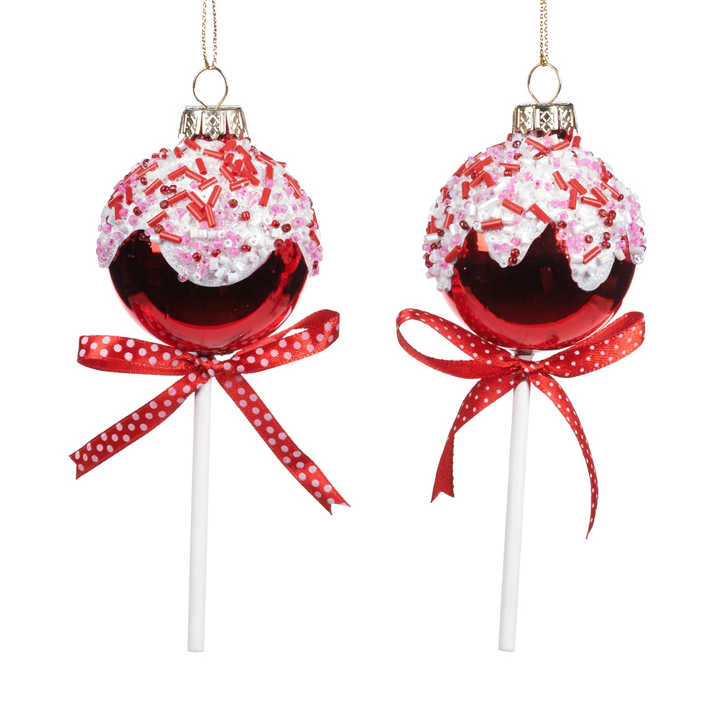Goodwill Glass Sprinkle Lollipop Ornament Red/White 12.5Cm, Set Of 2, Assortment