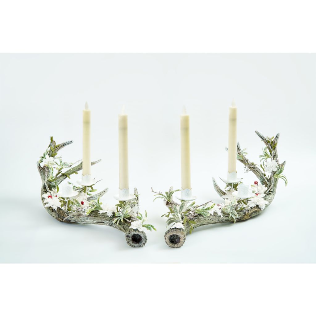 Katherine's Collection 2022 Mistletoe Magic Antler Candleholder, Set of 2 White Resin