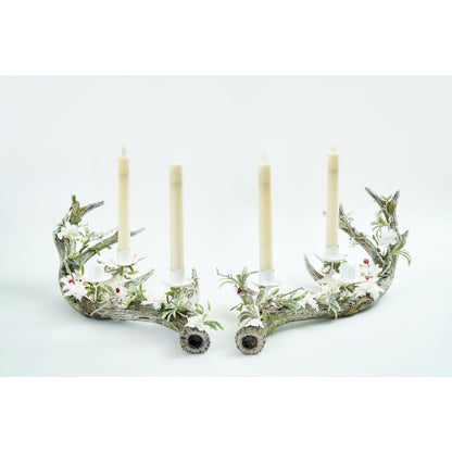 Katherine's Collection 2022 Mistletoe Magic Antler Candleholder, Set of 2 White Resin