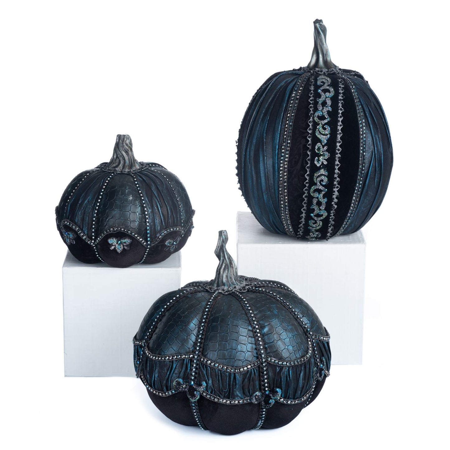 Katherine's Collection 2023 Seers and Takers 13" Fabric Pumpkins Set of 3, Black