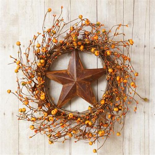 Your Heart's Delight Wreath- Mini Pumpkins & Berries On Twig, Tin Star Center