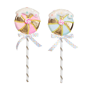 Glittered Lollipop Display Two-tone Pink/White/Gold, Set Of 2, Assortment