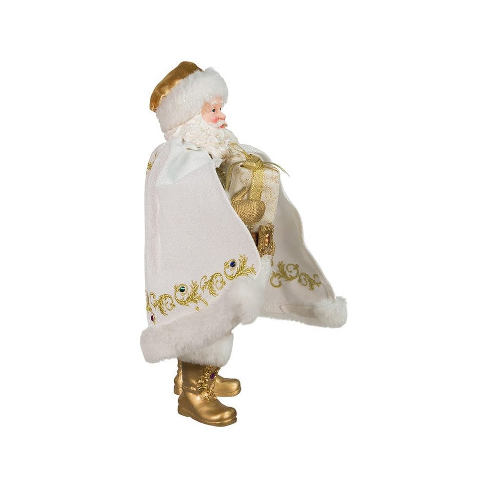 Kurt Adler 10.5" Fabriche White and Gold Santa.