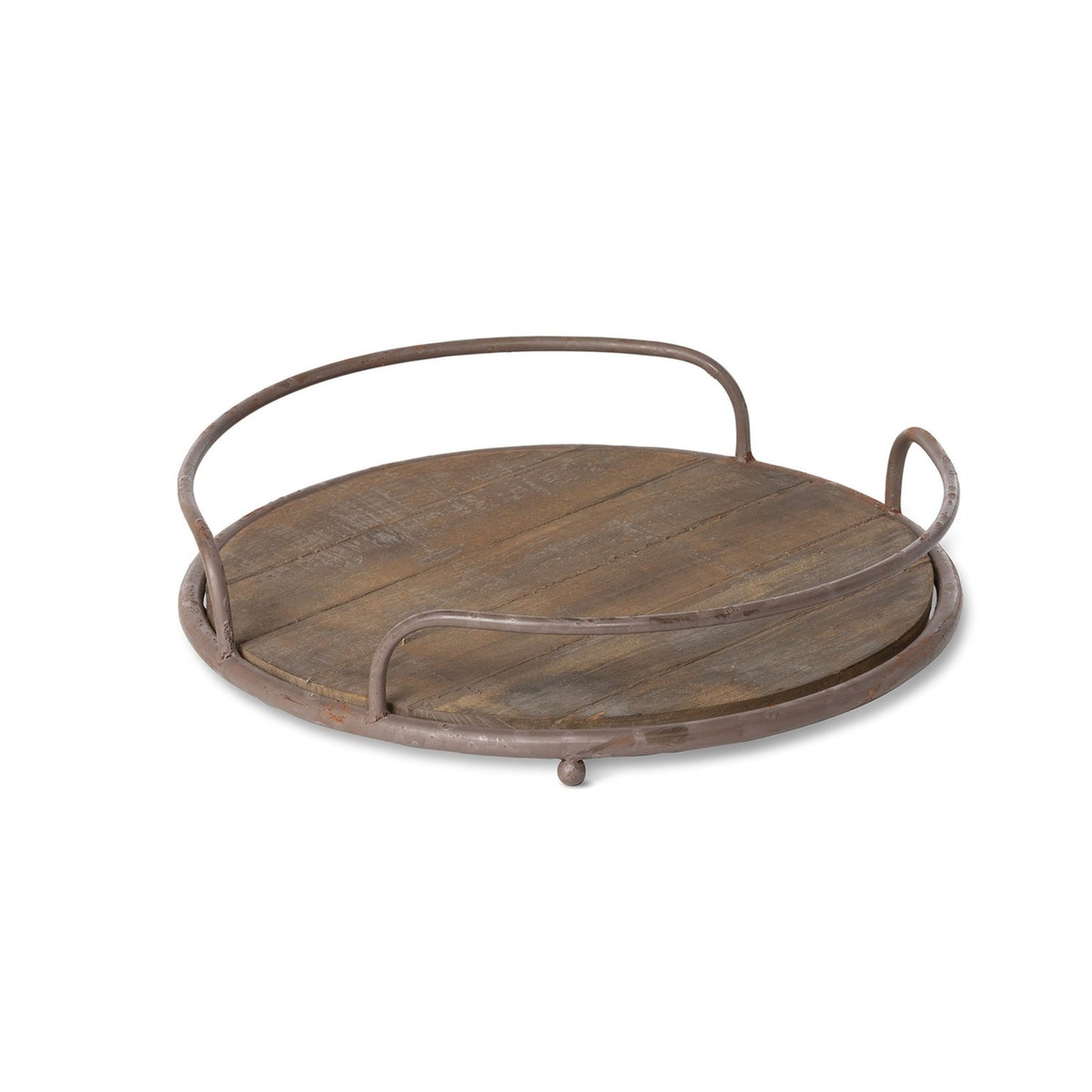 Park Hill Collection Garden Floral Round Wooden Tray With Iron Handles