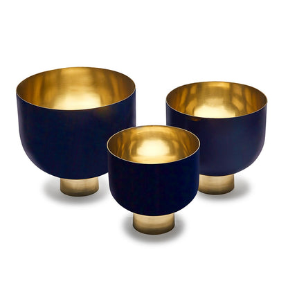 Set of 3 Opus Decorative Hammered Aluminum Lacquer Bowls w/ Gold Base in 3 Sizes