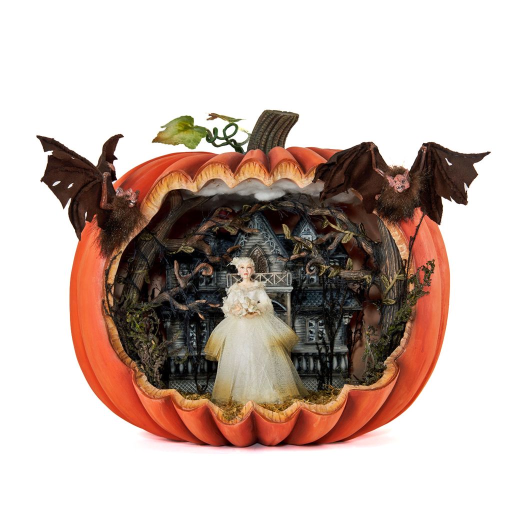 Katherine's Collection 2022 Gone Batty Pumpkin Diorama, 19"x6.5"x15.5" Resin