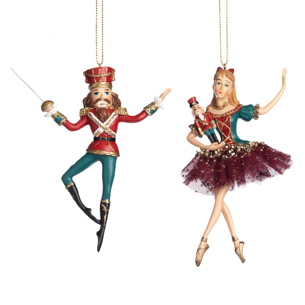Goodwill Nutcracker/Ballerina Ornament Red/Green 13Cm, Set Of 2, Assortment