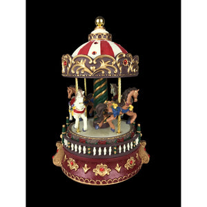 Musicbox Kingdom 6.1" Carousel With Red Stones Turns To The Melody "Blue Danube"
