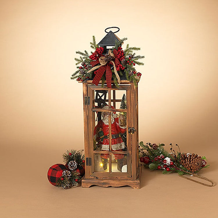 Gerson Company 24"H B/O Lighted Wood & Metal Holiday Scene Lantern - Santa