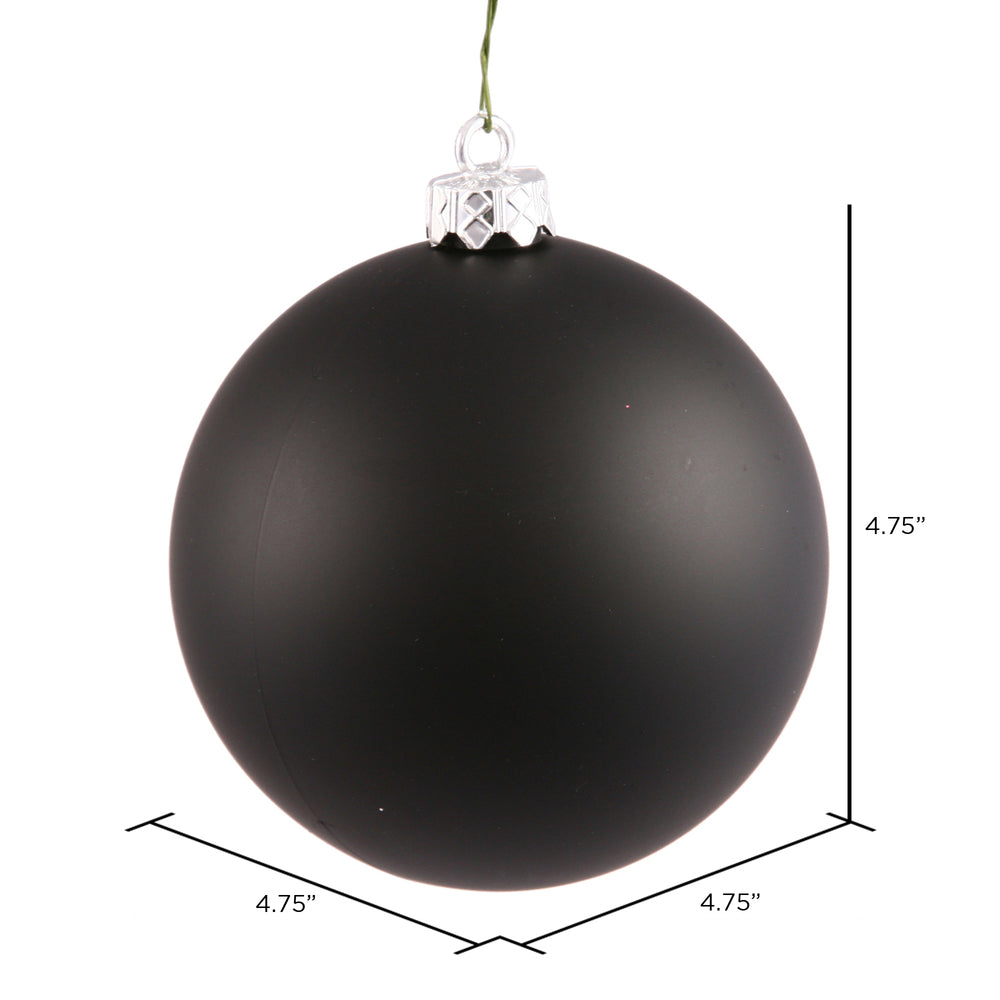 Vickerman 4.75" Black Matte Ball Ornament, 4 per Bag, Plastic