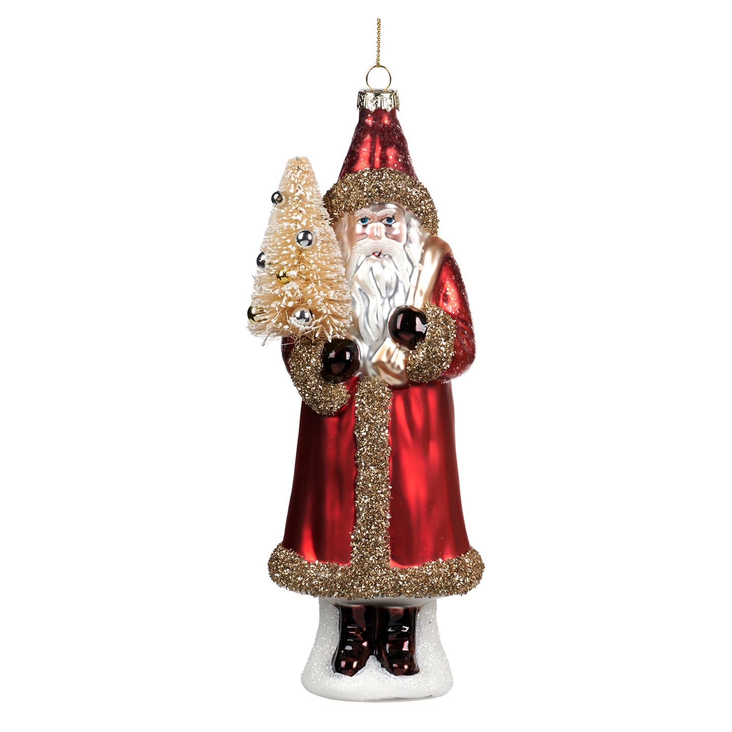 Goodwill Glass Sisal Santa Ornament With Tree Red 22Cm