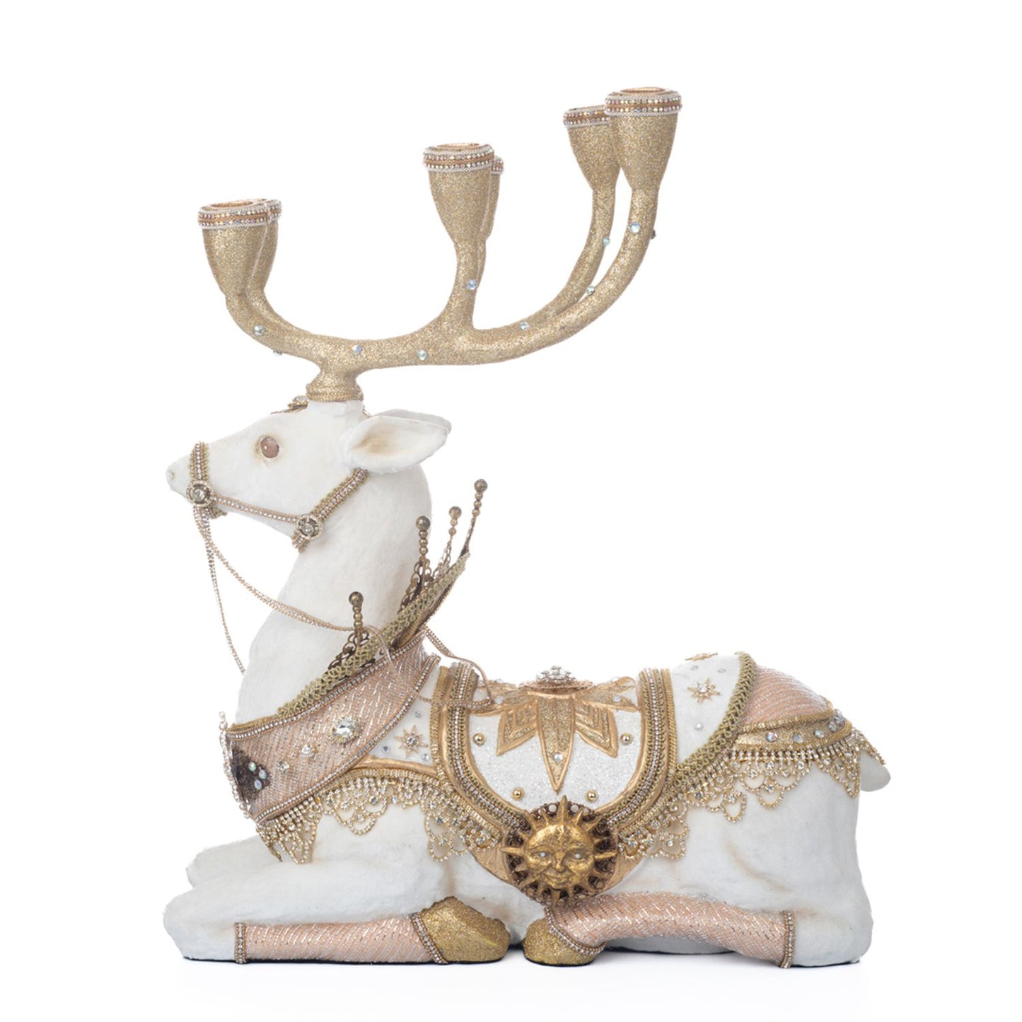 Katherine's Collection 2023 17" Celestial  Deer Candle Holder, White/Gold Resin